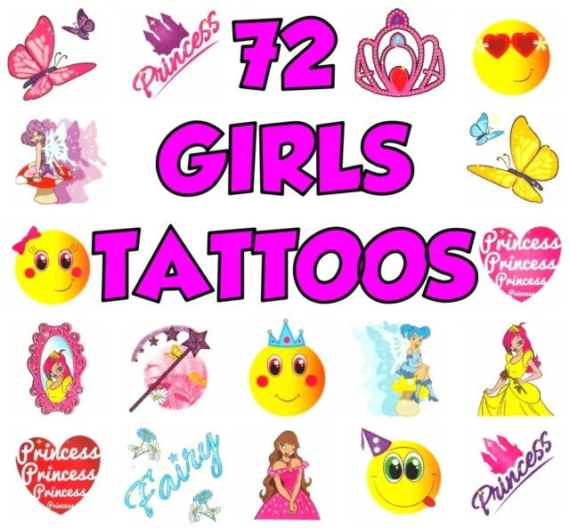 72 Girls Temporary Tattoos Childrens Activity Toy Kid Birthday Party Bag Fillers