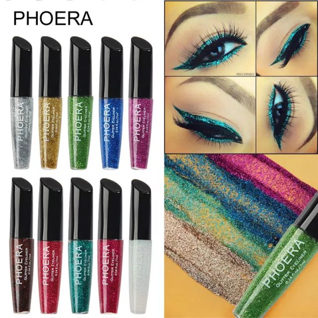 PHOERA Paillettes Eye-Liner Durable Liquide Brillant Maquillage Yeux Ombre 2