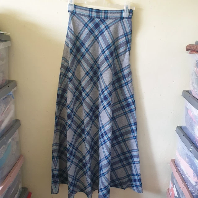 Gonna maxi vintage anni '70 Tartan Check Midi taglia 6 grigio a scacchi steampunk edoardiano