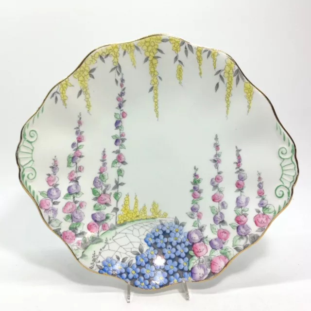 Very Nice E Brain Foley Hand Painted Serving Plate Floral Art Deco