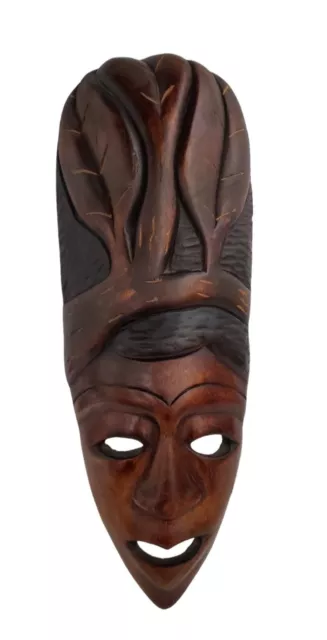Vintage Hand Carved & Painted Long Wooden African Tribal Mask Hanging Wall Art