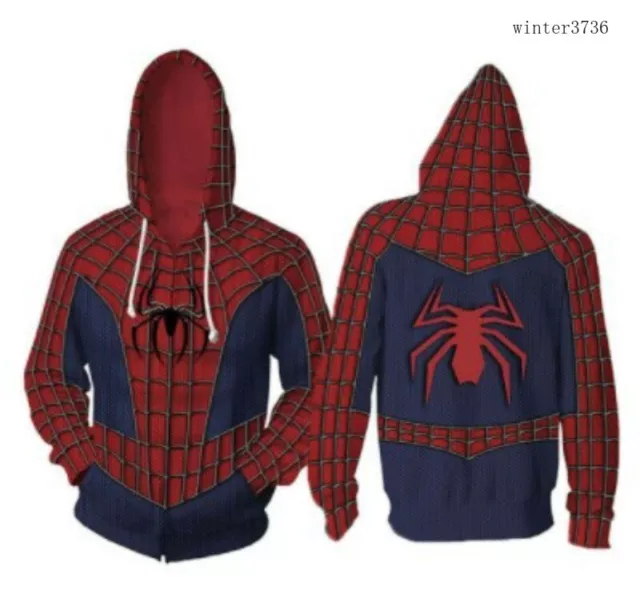 3D Printed Spiderman Hoodie Zipper Cosplay Sweatshirt Adult Teens Costume Jacket