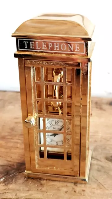 Bulova Quartz Miniature Clock Brass Telephone Booth Model B0016 Ltd Edition