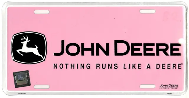 John Deere Metal Embossed License Plate Nothing Runs Like a Deere Pink