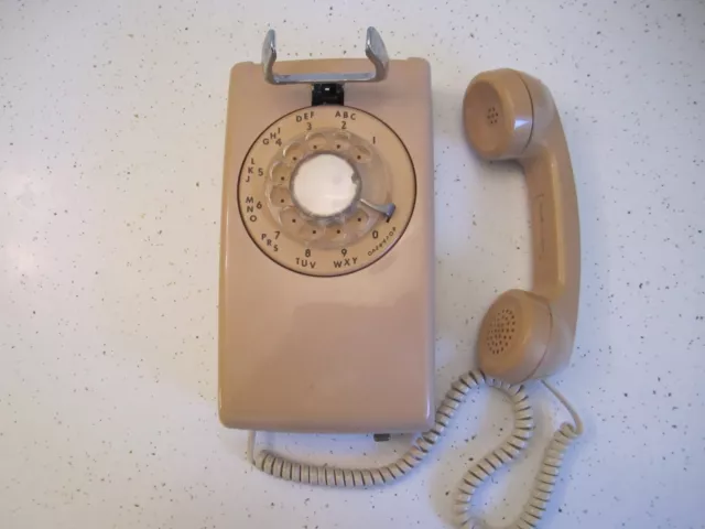 Vintage ITT Hanging Rotary Dial  Wall Mount Phone Tan