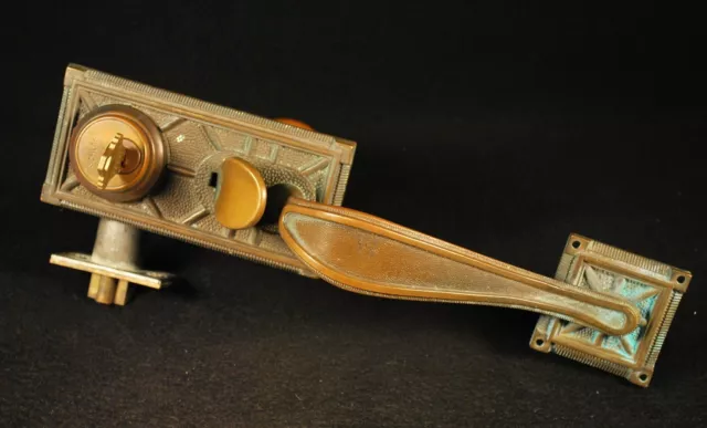 Vintage Schlage E Series "Art Deco" Brass Front Entry Door Lock & Handle