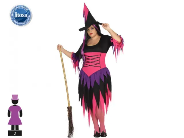 Costume strega donna vestito travestimento adulto nero viola con cappello Atosa