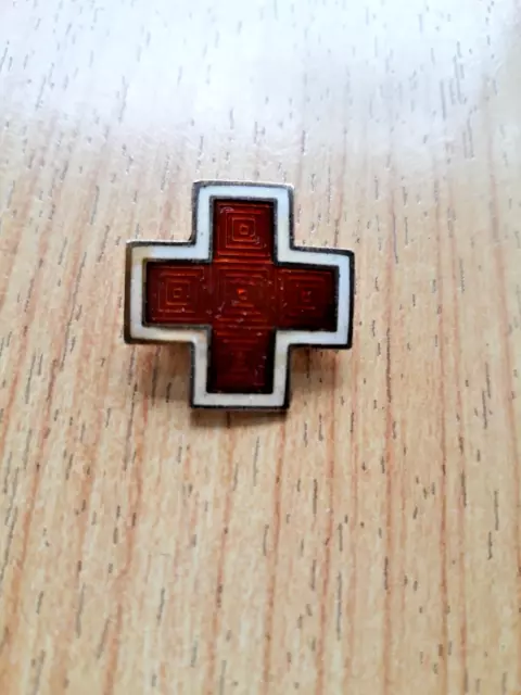 WWII red cross sterling guilloche enamel mint cond. service pin. $1.50 shipping