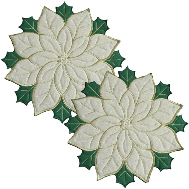 2 un. manteles blancos de posavasadas navideñas Poinsettia