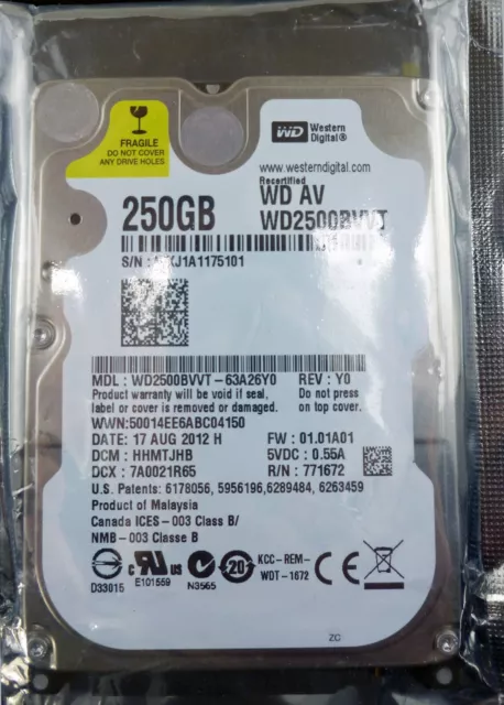 Western Digital 250GB WD2500BVVT-63A26Y0 5400RPM SATA Hard Drive