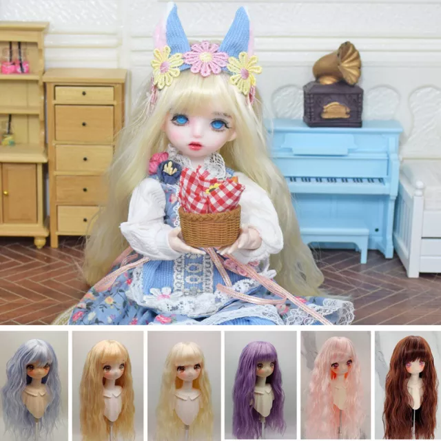Long Curly Wavy Hair Wig with Bangs for 1/3 1/4 1/6 BJD Dolls DIY Accessories