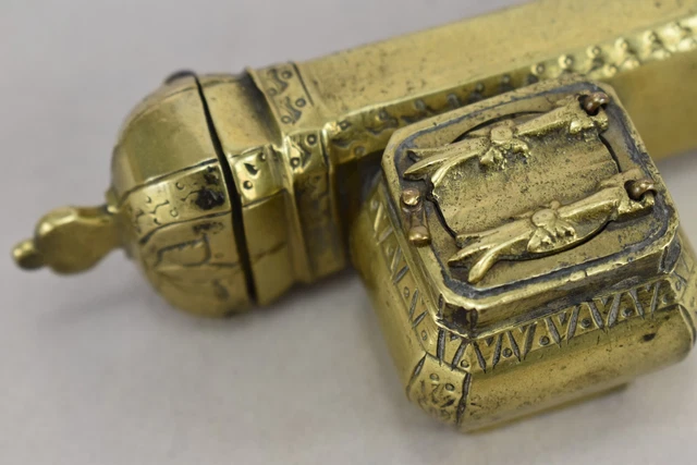 Antique Yemen Ottoman Brass Divit Inkwell & Pen Box / Scribes Box