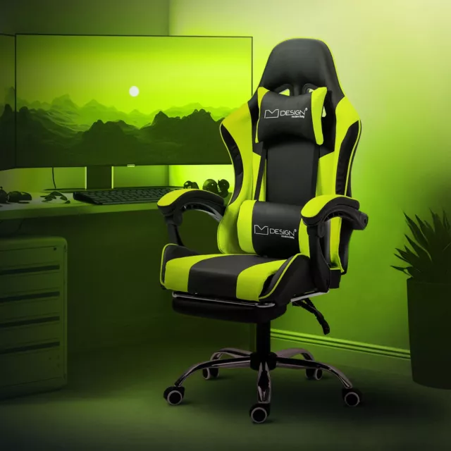 Silla ergonómica negro-verde de juegos oficina escritorio con función de masaje