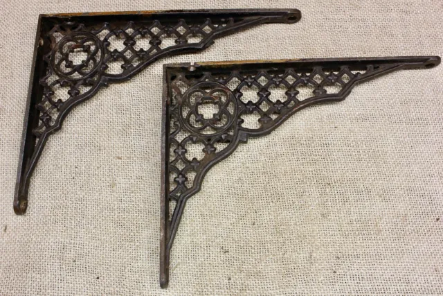 2 Old Shelf Support Brackets Braces 8 X 6” Vintage 1880’s Rustic Clover Lattice