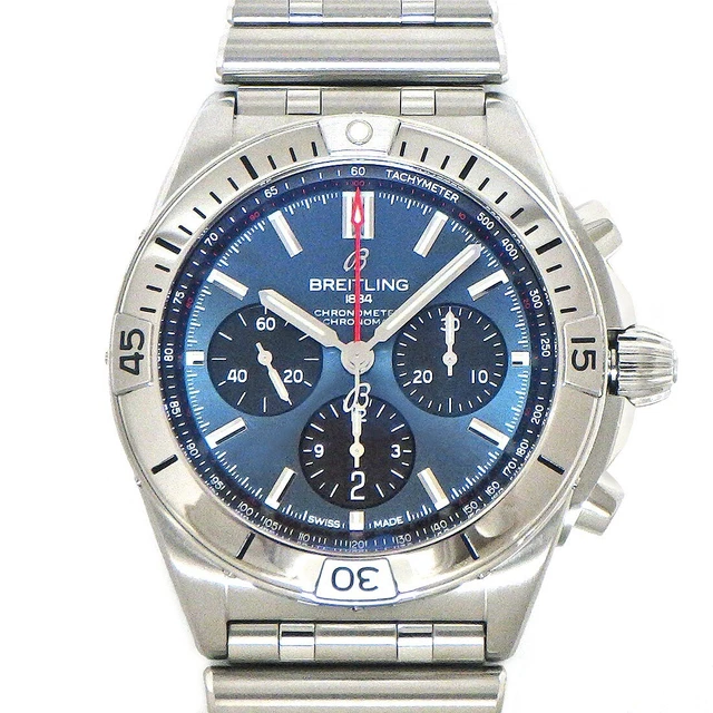 Auth Breitling Watch Chronomat B0142 Date Small Second Blue Dial SS Automatic