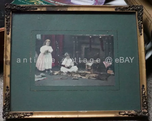 1899 antique victorian CHILDREN CHRISTMAS JOY ART stocking doll house toy FRAME