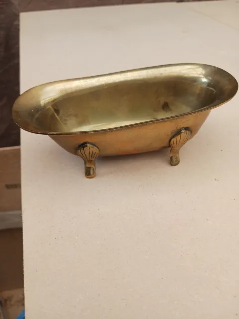 Vintage Brass Miniature Clawfoot Tub Soap Dish Doll House Planter 5” x2 1/2” x2”