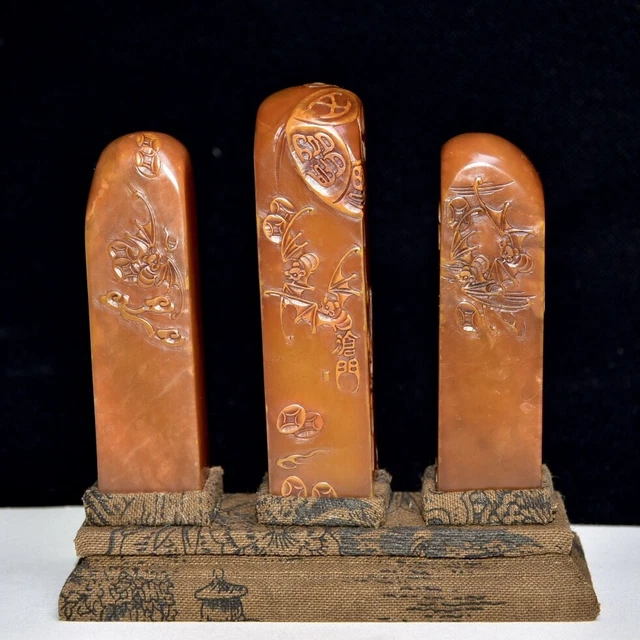 Chinese Exquisite Handmade bat carving Shoushan Stone Statue Seal