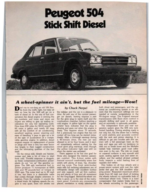 1978 Peugeot 504 Diesel Sedan 2 Pg Road Test Article