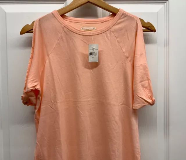 NWT Ann Taylor LOFT Lou & Grey Pink Softserve Cotton Tie Sleeve Tee  - X-SMALL 3