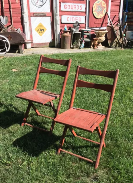 Pair Vintage Mid Century  Folding Wood Slat Chairs Wedding Event American Made