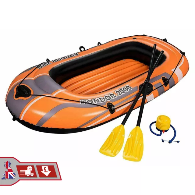 Bestway Kondor 2000 Hydro-Force Inflatable Raft Set Beach Boat w/Oar/Pump Dinghy