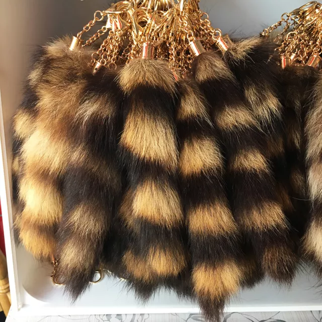 2pcs/5pcs/10pcs Real Natural American Raccoon Fur Tail Keyring Bag Purse Pendant