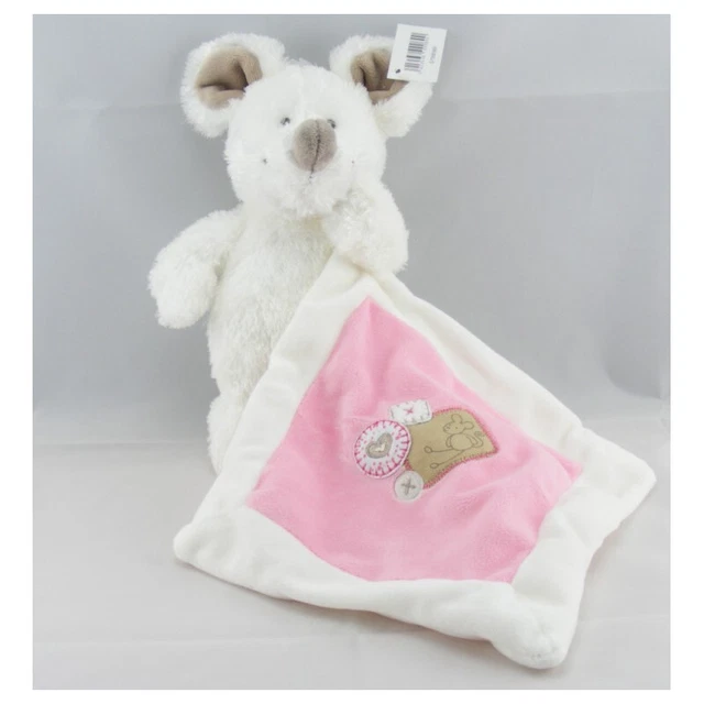 Doudou Souris blanche avec doudou mouchoir rose NICOTOY - 1361