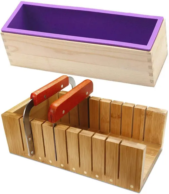 Kit de moldes de corte para hacer pan de jabón con molde de silicona + caja de madera + corte de madera...