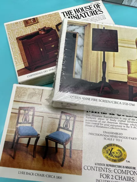VTG The House of Miniatures Wooden Dollhouse Furniture Lot 3 Sink Screen Chair