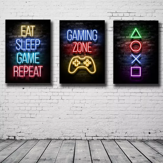 Eat Sleep Game Repeat Gaming Wall Art Poster Gamer Canvas Painting Poster Pri-EL