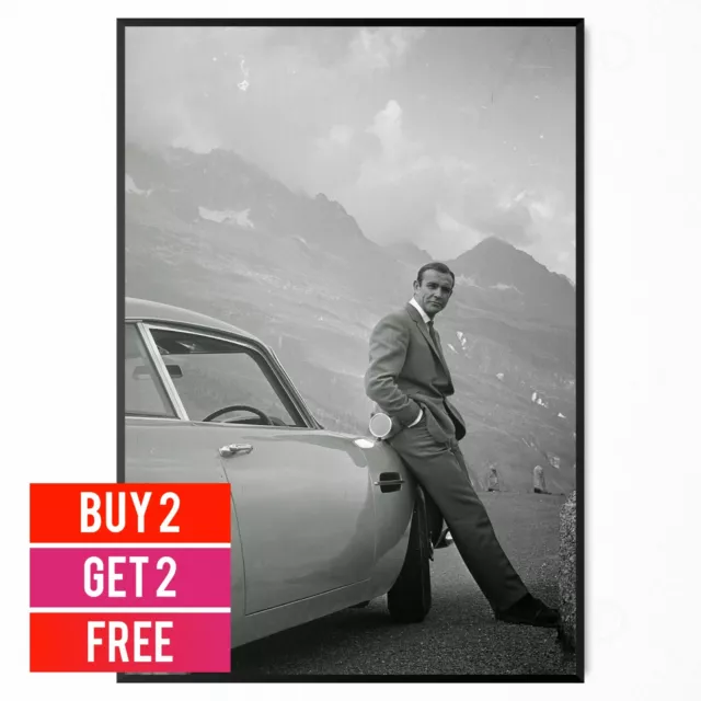 Sean Connery James Bond 007 Aston Martin Vintage Photo Print | A5 A4 A3 |