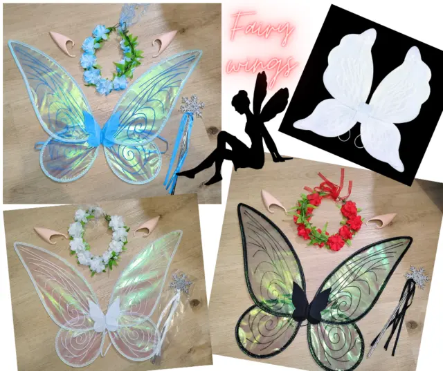 Girls 3 pcs Fairy Wings Costume set Fancy Dress up Elfs Princess Kids Party book