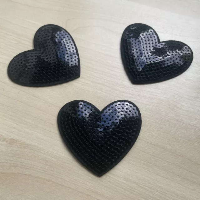 🖤Herz✨Pailetten-Patch✨schwarz🖤Aufbügler Bügelbild Aufnäher🖤iron-on✨cute✨heart 2