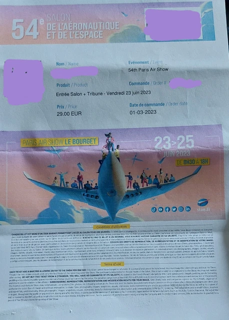 Ticket Paris Airshow Fri 23 Jun. Grandstand. Email delivery. 4 avail.