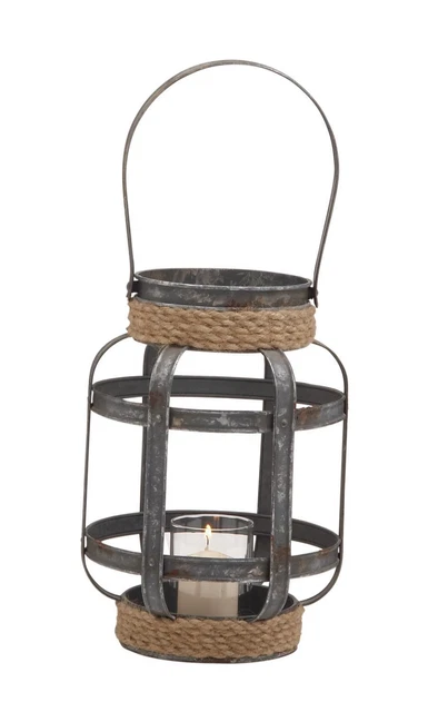 Zimlay Farmhouse Rope Covered Iron And Glass Candle Lantern 87965