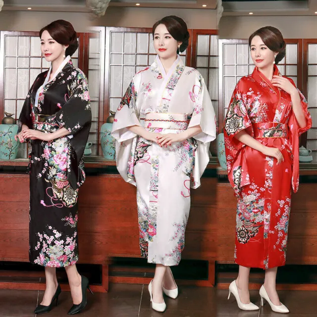 Woman Lady Japanese Tradition Yukata Kimono Vintage Dress Cosplay Flower Vintage