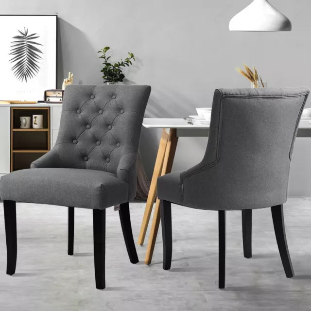 Dining Chairs Set of 2/4 Grey Linen Fabric Home Kitchen Chair Soft Padded Seat