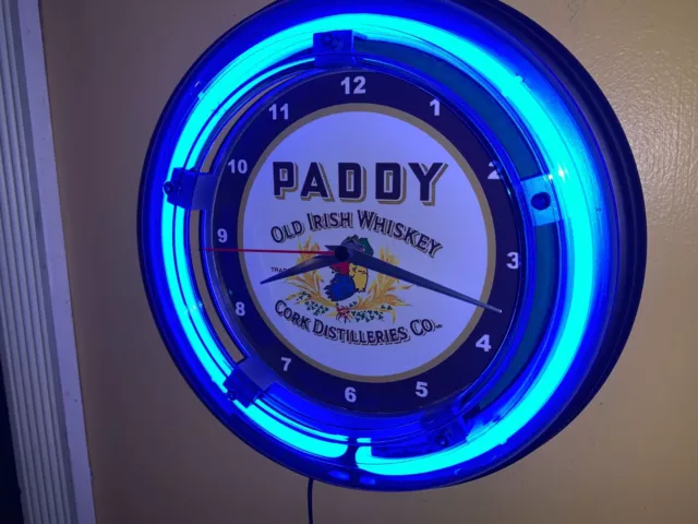 Paddy Irish Whiskey Bar Man Cave Neon Advertising Wall Clock Sign