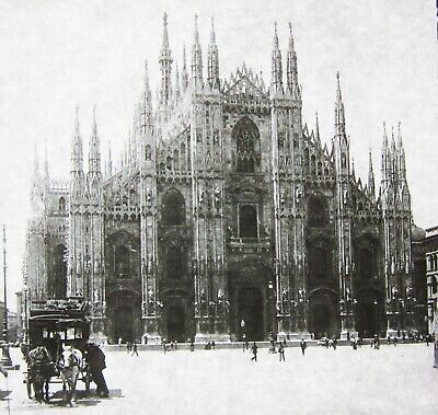 Magic Lantern Glass Slide Milan Cathedral Gothic Architecture Horse Buggy 1895