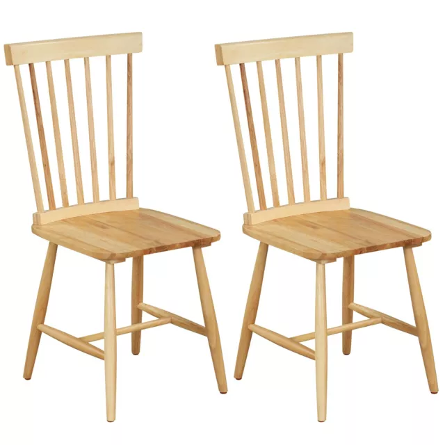 Set of 2 Wood Dining Chairs Windsor Style Armless Chairs Ergonomic Spindle Back