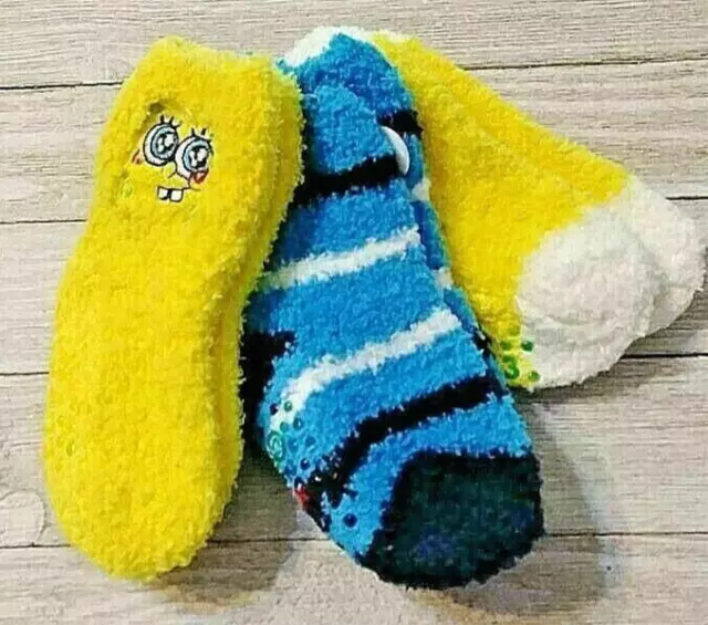 Spongebob boy's no-slip plush socks 3 pair 18-24 months
