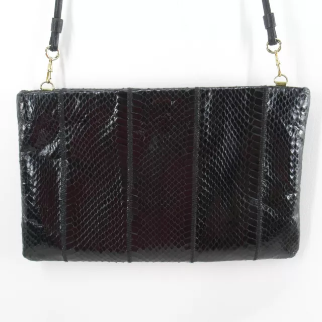 Vtg Giani Bernini Eel Skin Leather Handbag Black Leather Lined Clutch Purse Bag