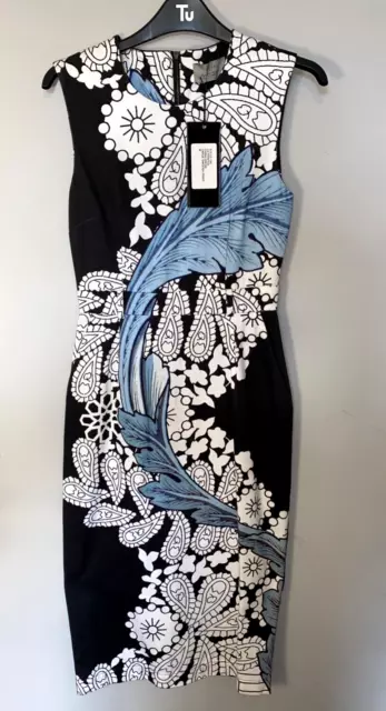 Preen by Thornton Bregazzi black white & blue fitted midi pencil dress M BN UK 8