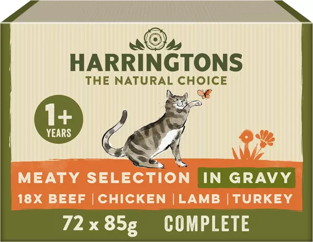 Harringtons Grain Free Meat Selection in Gravy Wet Cat Food 72x85g, Beef, Lamb &