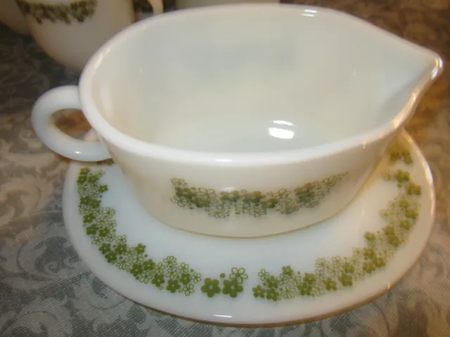 Pyrex Corning Corelle Crazy Daisy Spring Blossom Gravy Sauce Boat and Underplate
