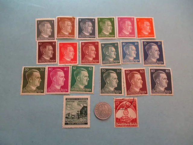 WW2 German Money Coin 1 Reichspfennig Zinc Swastika 20 Stamps Third Reich Hitler