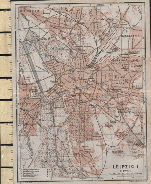 1925 German Map ~ Leipzig City Plan Environs ~ Churches Thonberg Stations