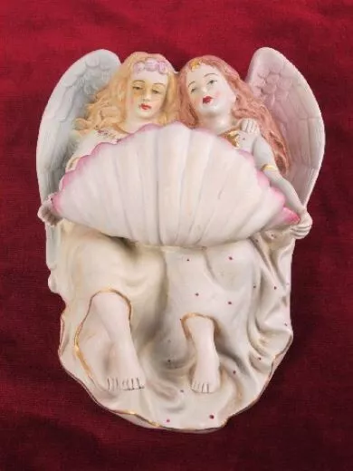 Acquasantiera statue angeli porcellana bambine dipinta a mano preziosa vintage