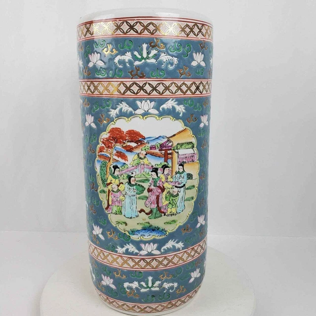 Vintage Mid 20th Century Large Porcelain Vase Umbrella Holder 18" Tall Marked